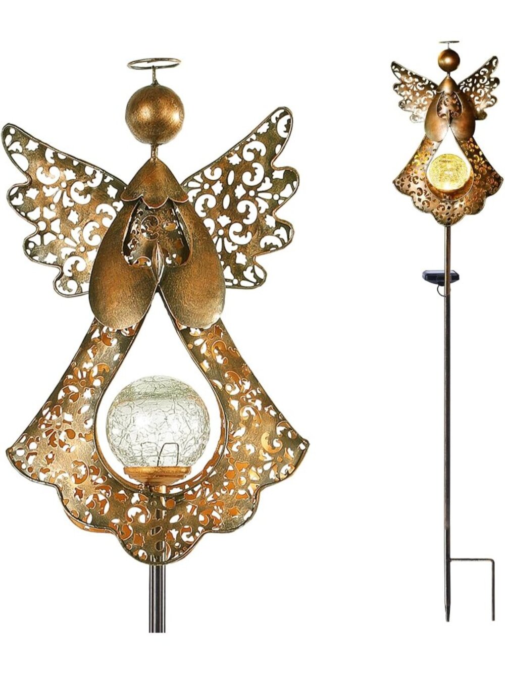 New Solar Angel Lights Stake, 40.5"Bronze Garden Decor, LED Memorial